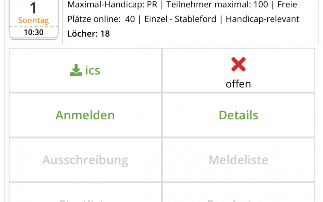 Anmeldung zu Turnieren/ Kreuz PC-Caddie