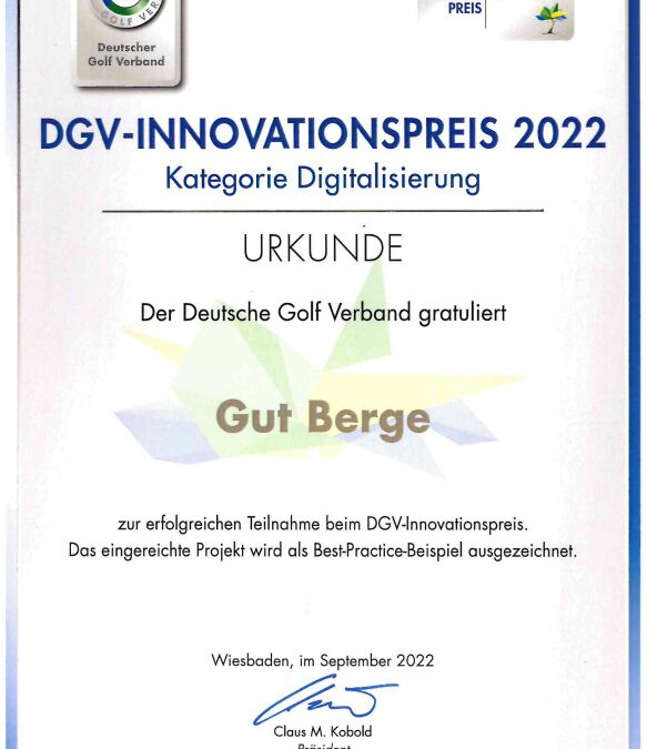 Gut Berge erhält Innovationspreis vom DGV für Digitalisierungsprojekt
